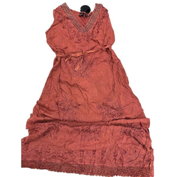 S.R Fashion Womens Orange Sleeveless V Neck Embroidered Maxi Dress Size XL - Picture 1 of 3